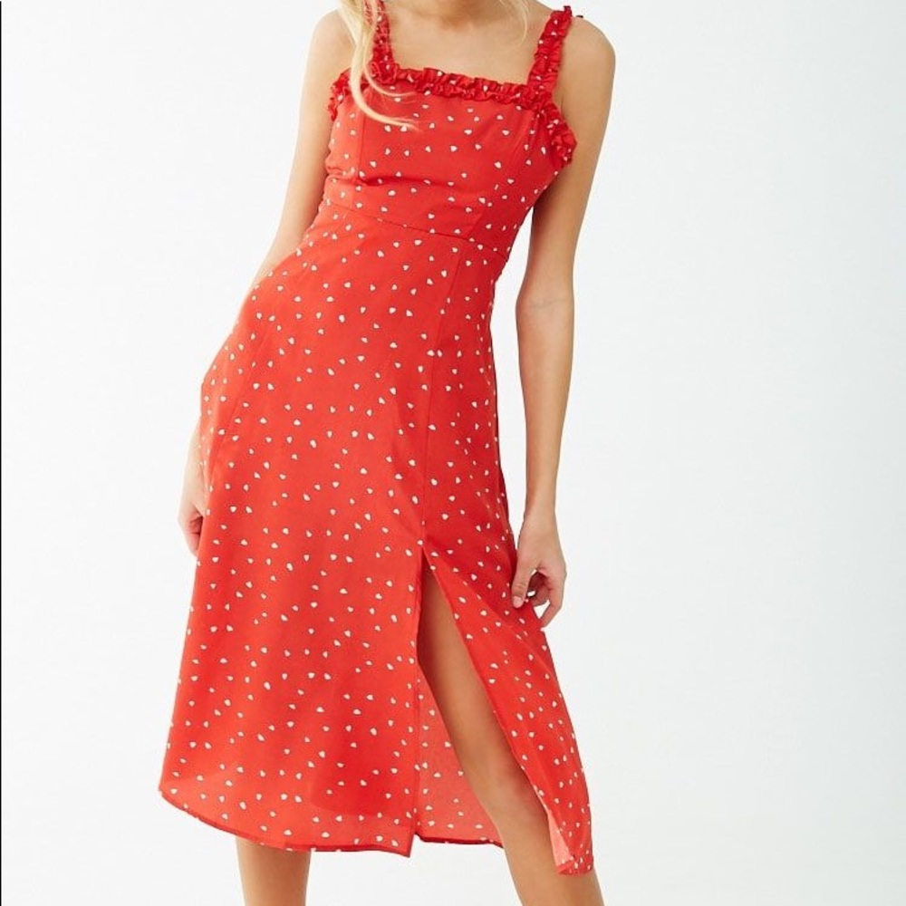 Heart Print Red Midi Dress - Forever 21